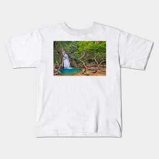 Waterfall in Neda canyon Kids T-Shirt